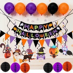 Halloween Banner Decorations Trick or Treat Paper Honeycomb Ball Swirl Stream…