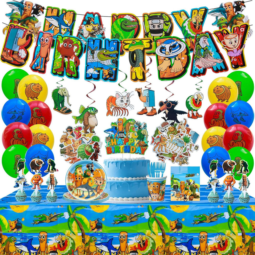 147Pcs Italian Brainrot Birthday Party Decorations Set with Happy Birthday Banne
