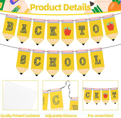Back to School Banner Pencil Garland – First Day of School Classroom Welcome Sig