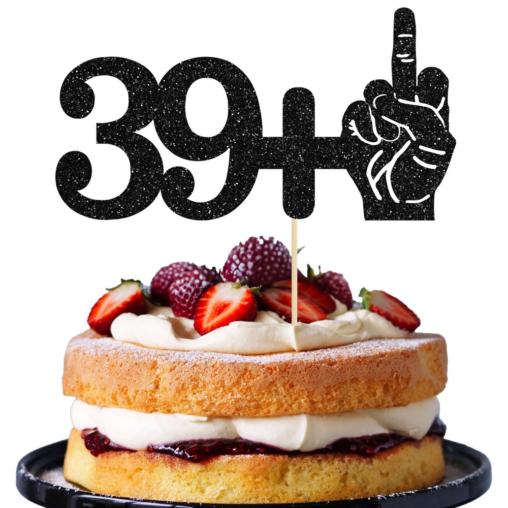 1Pc 39+1 Black Glitter Cake Topper 40th Birthday Party Cake Decorations for F…