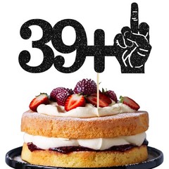 1Pc 39+1 Black Glitter Cake Topper 40th Birthday Party Cake Decorations for F…