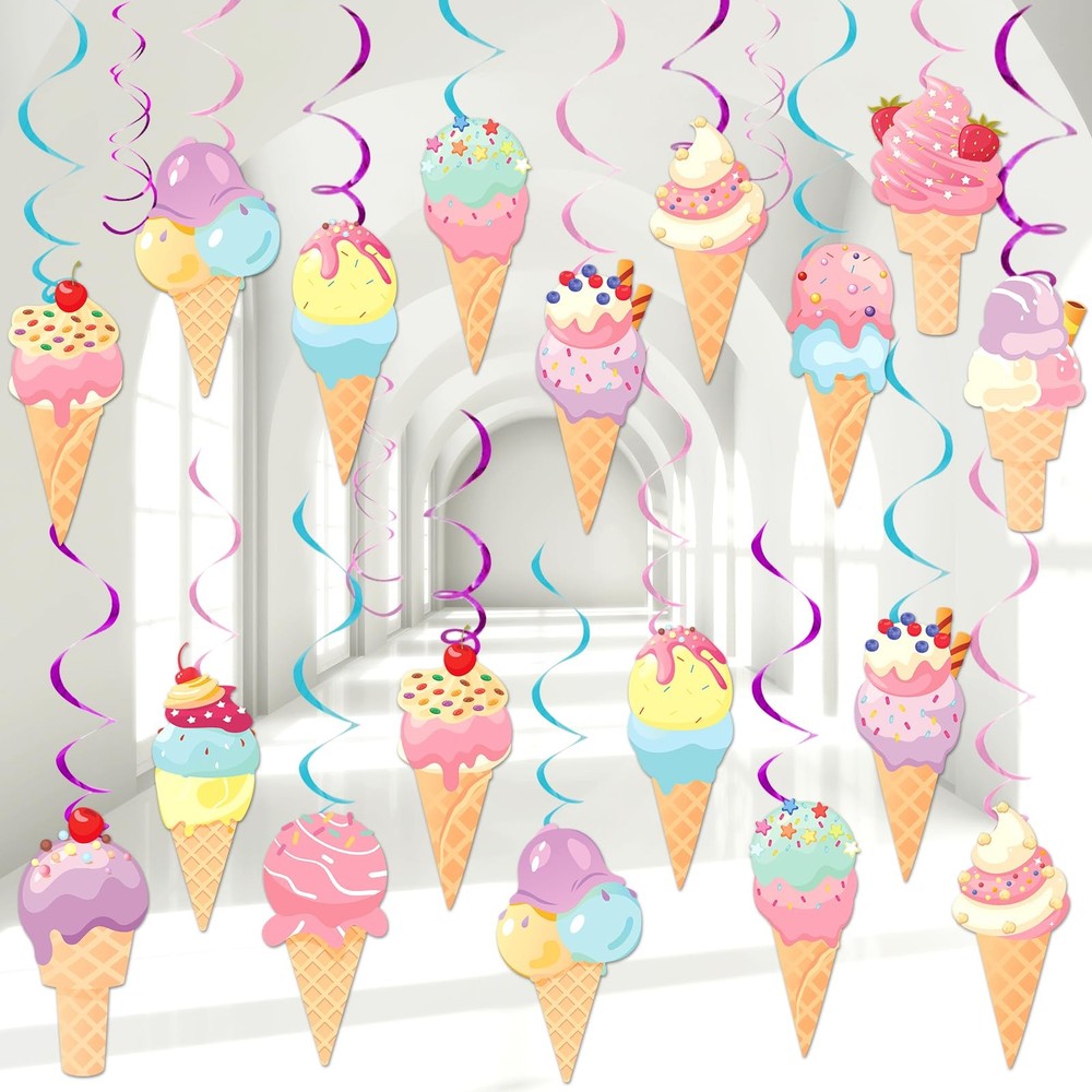 58Pcs Ice Cream Party Hanging Swirls Ice Cream Birthday Party Decoration Summ…
