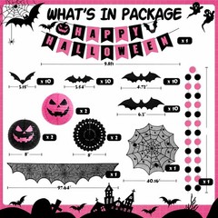 70PCS Halloween Decorations Set – Banner, Paper Lanterns & Fans, Spiderweb Table