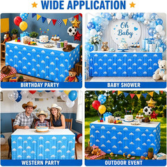 Blue Sky White Clouds Metallic Foil Tinsel Fringe Table Skirt Birthday Party Dec