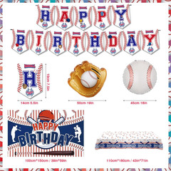 Baseball Party Decorations Includes Cake Toppers, Banner, Hanging Swirls, Tablec