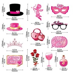 35PCS Valentine’s Day Photo Booth Props,Romantic XOXO Decorations Pink