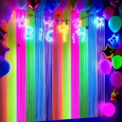 2 Pack Neon Tinsel Curtains – 6 Vibrant Rainbow Colors for UV Glow Parties