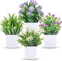 Der Rose 4 Pack Small Fake Plants Mini Artificial Faux Indoor 4-color