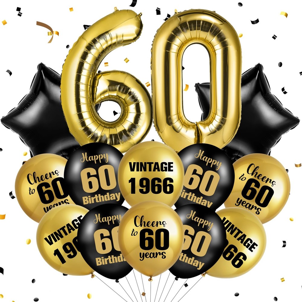 60th Decorations for Men Vintage 1966 60th Balloons with 32 Inch Gold Number …