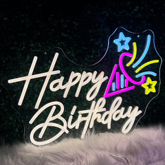 20» LED Happy Birthday Neon Sign – Warm White Light for Party Decor