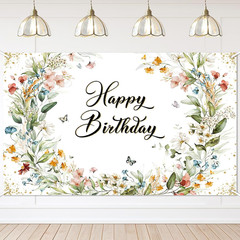 Avezano Floral Birthday Backdrop for Girls Spring Butterfly Happy Birthday Photo