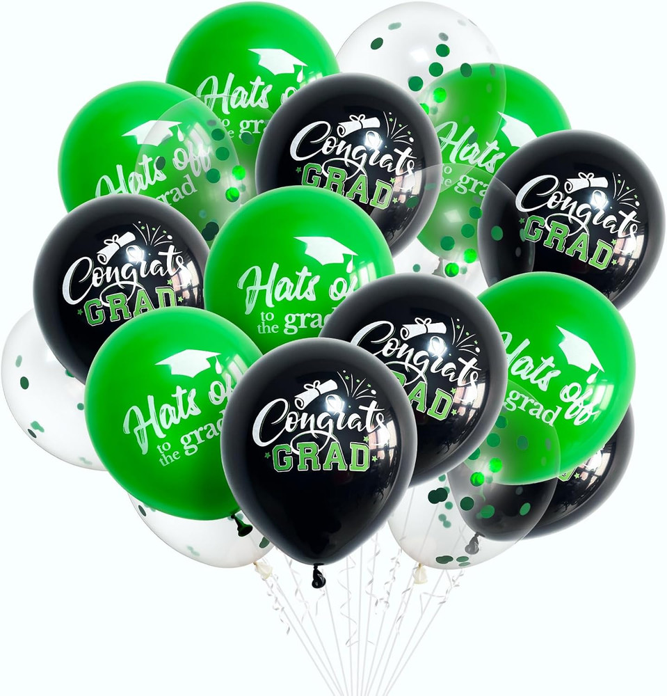 18 Pack Graduation Decorations 2026 Latex Balloons – 12 Inch Black Green Congrat