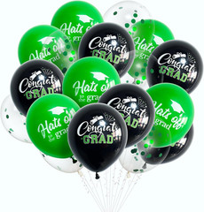 18 Pack Graduation Decorations 2026 Latex Balloons – 12 Inch Black Green Congrat