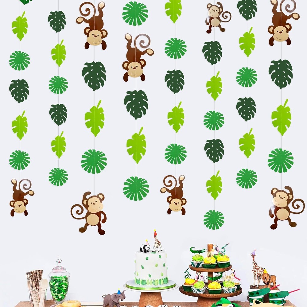 Monkey Palm Leaves Cutouts Garland Jungle Party Decorations Monkeys