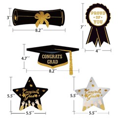 Graduation Hanging Swirl Banner Decorations, Black Gold Silver Star Banner