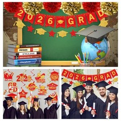 Red and Gold Graduation Decorations, 2026 Grad Banner Congrats Red&gold