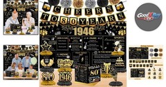 80th Birthday Decorations Kit Black Gold Back in 1946 Banner Set for Men Women