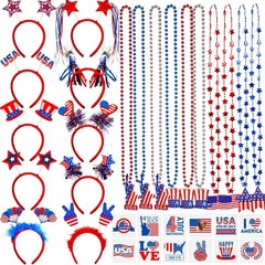Complete Patriotic Celebration Kit: 92Pcs for Kids – Necklaces, Headbands & More