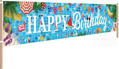 Pool Birthday Party Decorations, Extra Large Size Happy Birthday Pool Party Bann