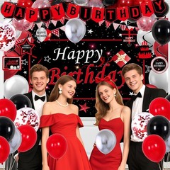 Black and Red Birthday Decorations for Men Women Boys Girls, Black and Red Pa…