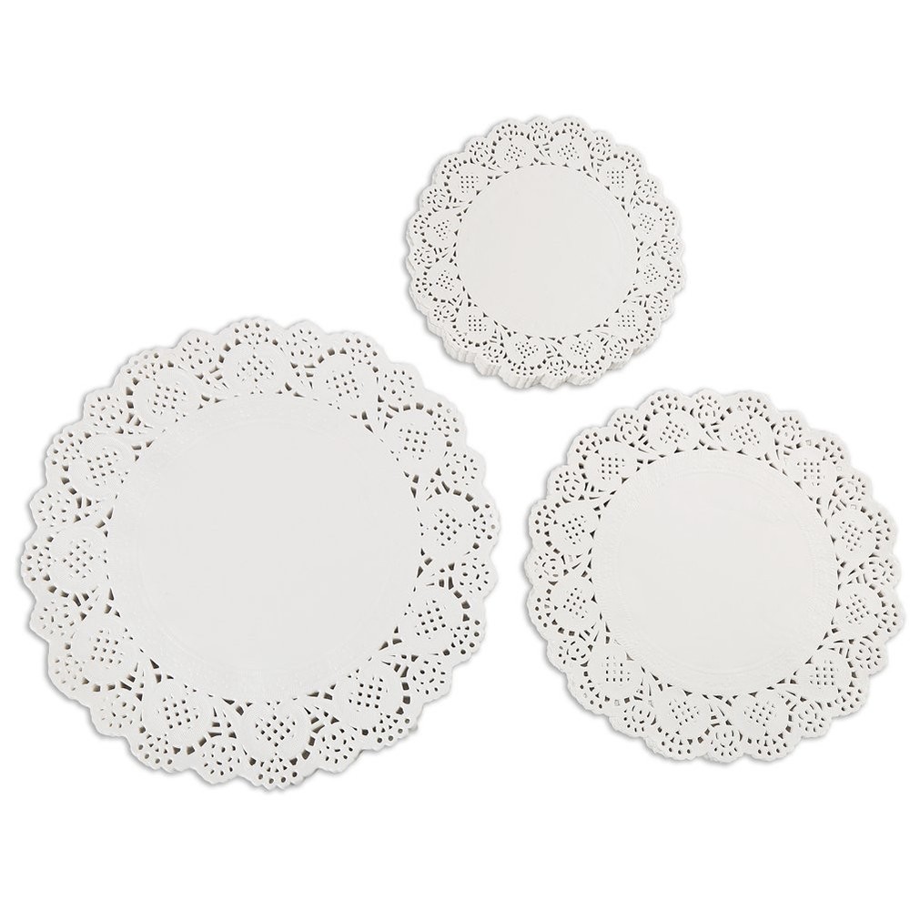 DECORA 180 Pieces White Round Paper Lace Doilies for Birthday Party and Wedding