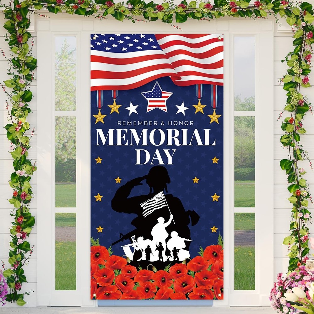 Memorial Day Decorations 4th of July Door Cover Thank You Veterans Patriotic De.