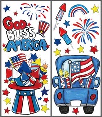 Large Patriotic Window Clings 4th of July Truck Hat Fireworks Stars Glass Decal