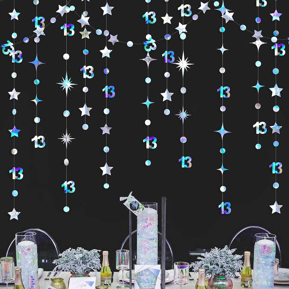 Iridescent 13Th Birthday Decorations Number 13 Circle Dot Twinkle Star Garland M
