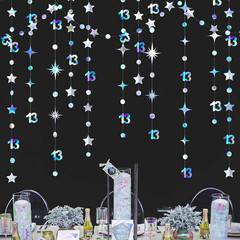 Iridescent 13Th Birthday Decorations Number 13 Circle Dot Twinkle Star Garland M