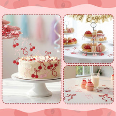 100Pcs Paper Cherry Bow Confetti, Paper Bows Cherries Table Scatters Party Favor