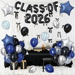 2026 Graduation Balloons Set, Black and Blue Silver Graduation Party Decorations