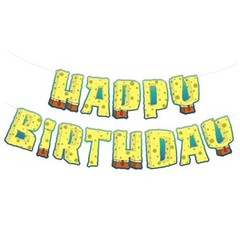 , Large Happy Birthday Banner – Pre Strung, 10 Feet | Cartoon Banner Yellow