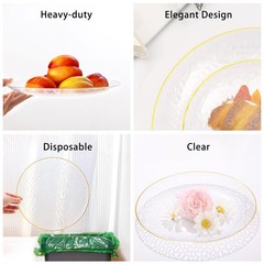 150 Pcs Plastic Dinnerware Set Disposable for 25 Guests – Clear Plates with G…