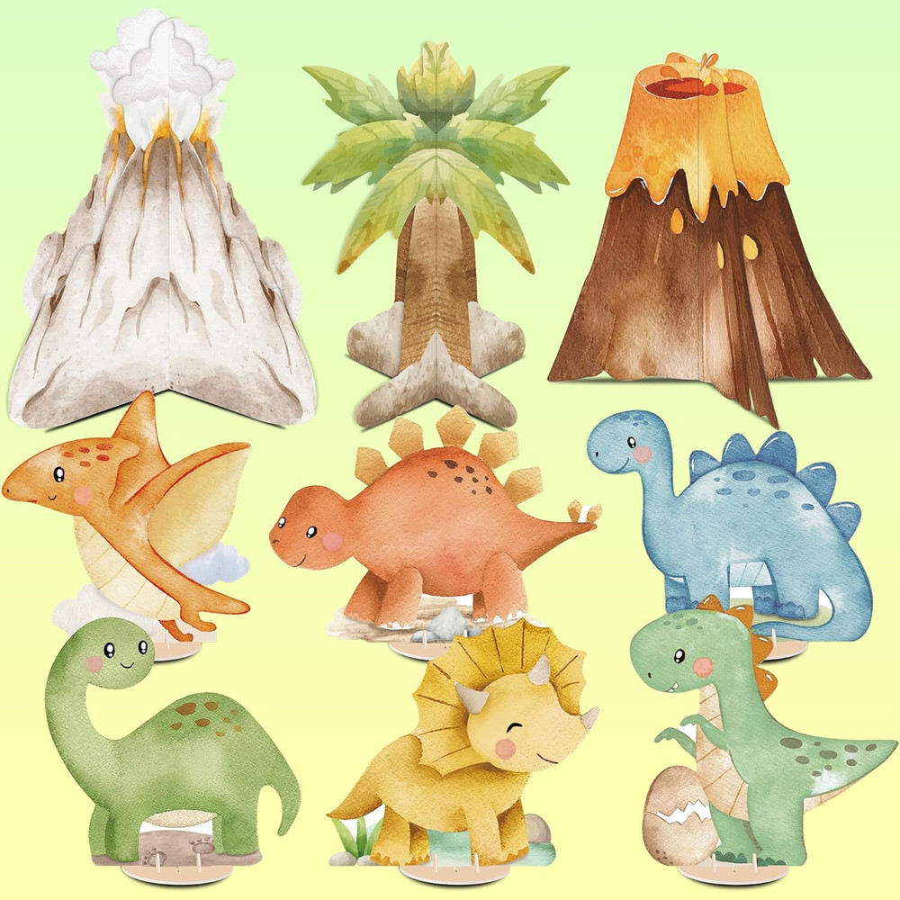 9 PCS Watercolor Dinosaur Centerpieces Table Decorations, Dino Birthday Party Su