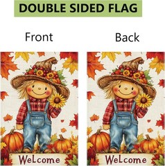 Thanksgiving Garden Flag – 12×18″ Burlap Fall Pumpkin Scarecrow Yard Decor