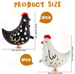 6 PCS Walking Chicken Balloons, Aluminum Foil Chicken Party Decorations White an