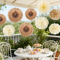 10 PCS Brown Party Decoration Rustic Paper Hanging Lanterns Pom Poms Fan Kits