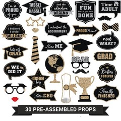 30 PCS Gold Silver Glitter 2026 Graduation Photo Booth Props Party Supplies