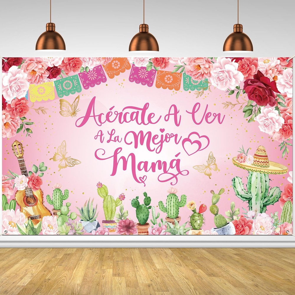Mexican Happy Mother’s Day Backdrop Banner Feliz Dia Mama Love You Mom Party Dec