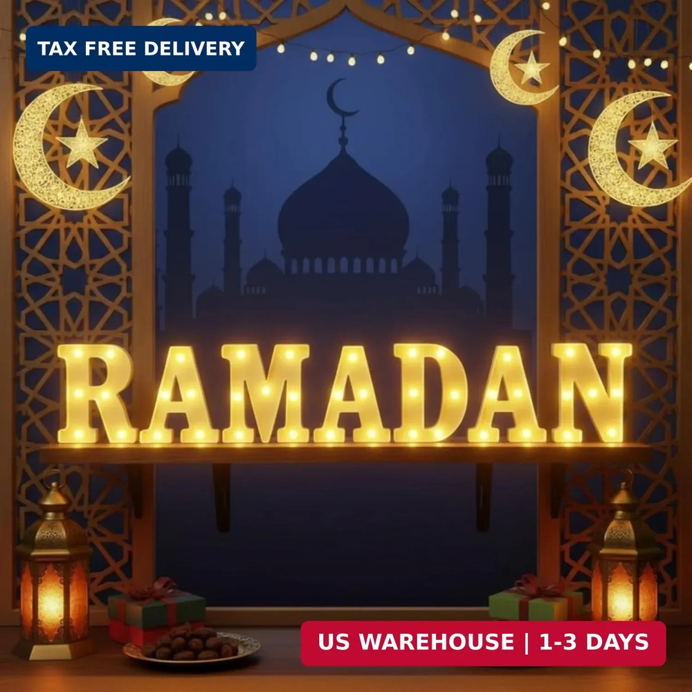 7 Pieces Large Ramadan LED Letter Lights Sign Ramadan Eid LED Marquee Lights Tab