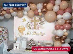 Avezano Mi Bautizo Backdrop Boho Baptism Party Decorations for Girl Blush Pink F