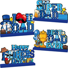 4Pcs Fathers Day Decorations Wood Table Decor Blue Happy Fathers Day Decorations