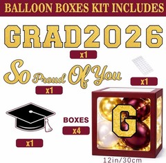 Graduation Decorations Class of 2026 Maroon and Gold Balloon Boxes for High S…