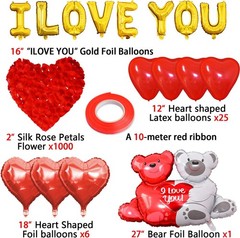 Valentine Balloon Decoration Kit I Love You Heart Bear Balloons Rose Petals