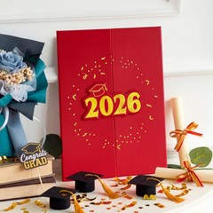 2026 Graduation Guestbook Alternative(Red & Gold), 12″ Class of 2026 Grad Card..