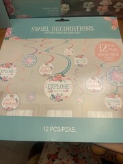 Set Birthday Decoration :3D Backdrop ,swirl Decoration , Candle Set