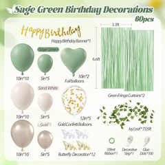 Sage Green Birthday Party Decorations with Happy Birthday Banner Green Fringe Cu