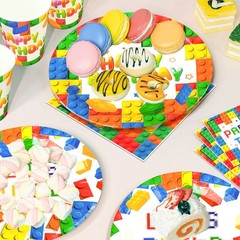 Building Blocks Party Decorations Lego Birthday Tableware Set Backdrop Balloons