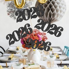Black Glitter 2026 Number Centerpiece Sticks Class Of 2026 Table Toppers 12 PCS