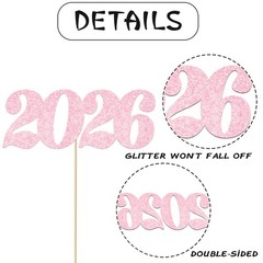12 PCS Pink Glitter 2026 Number Centerpiece Sticks New Year Graduation